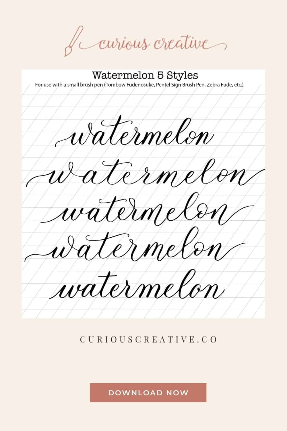 Explore 5 calligraphy styles using word watermelon
